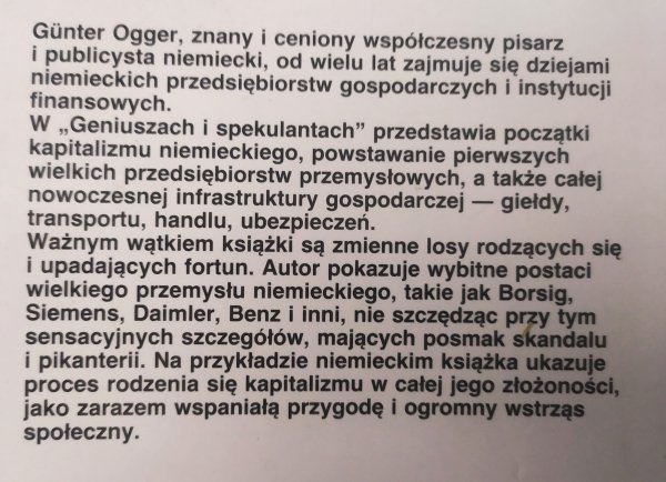 Gunter Ogger Geniusze i spekulanci. Jak rodził się kapitalizm
