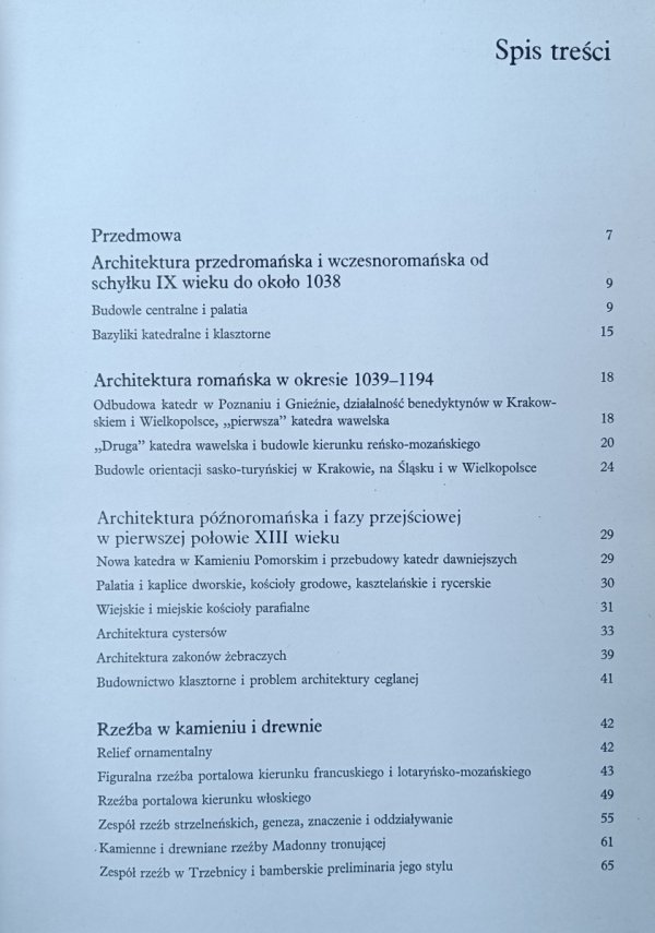 Zygmunt Świechowski  Sztuka romańska w Polsce, spis treści