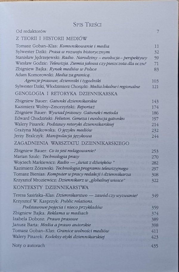 red. Zbigniew Bauer, Edward Chudziński - Dziennikarstwo i świat mediów - spis treści
