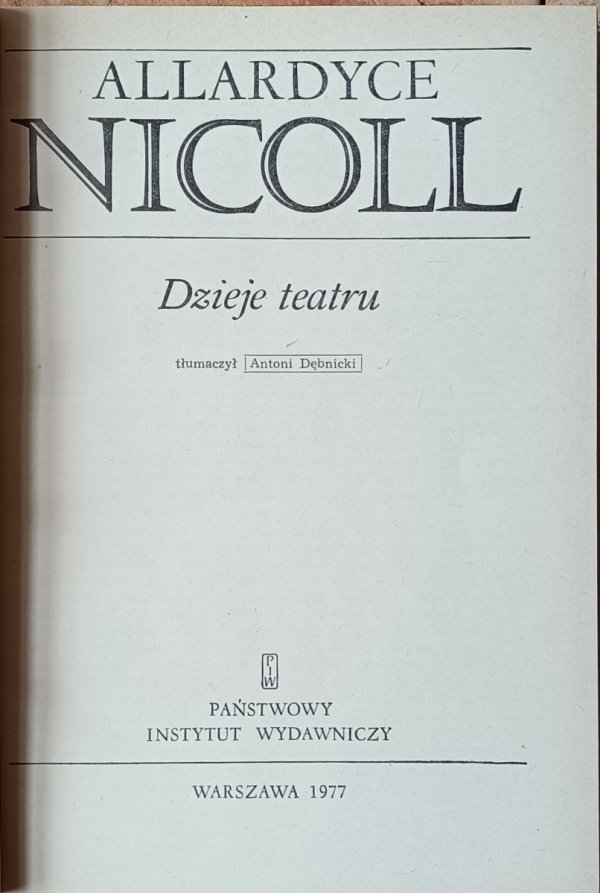 Allardyce Nicoll Dzieje teatru - strona tytułowa