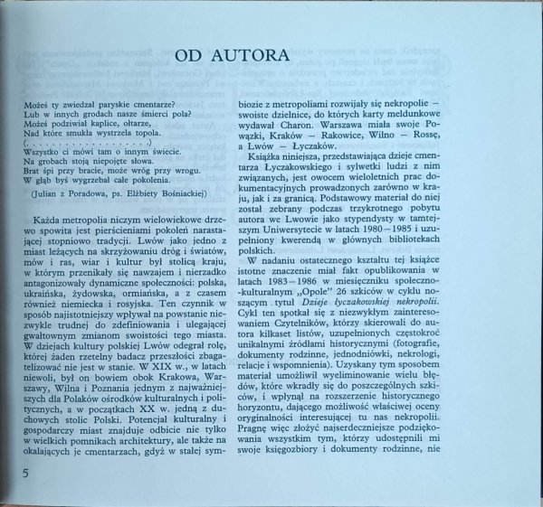 Stanisław Sławomir Nicieja Cmentarz Łyczakowski we Lwowie w latach 1786-1986 - od autora