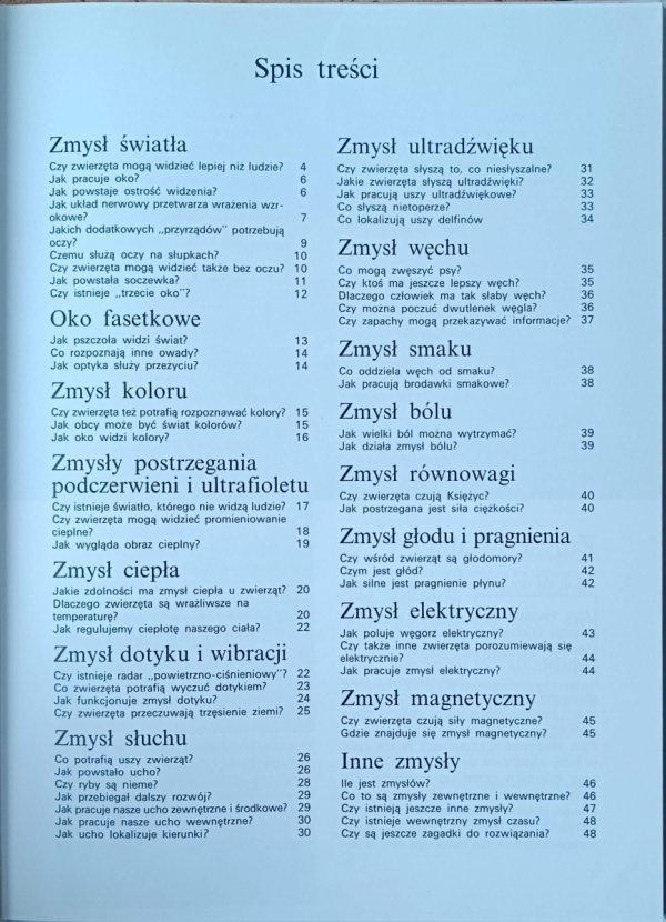 Vitus B. Droscher • Jak zwierzęta widzą, słyszą i czują [Co i Jak tom 4]  - spis treści