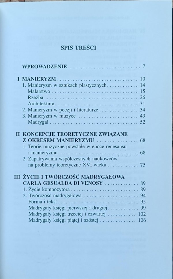 Renata Borowiecka Harmonika Madrygałów Gesualda di Venosy - spis treści