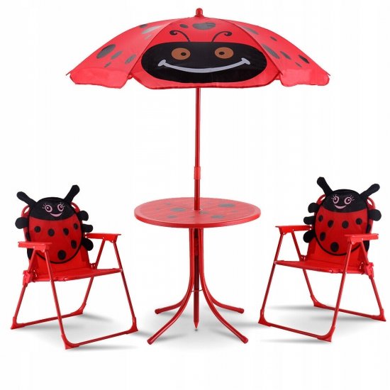 Krzesła i stolik z parasolem ogrodowym zestaw dla dzieci COSTWAY