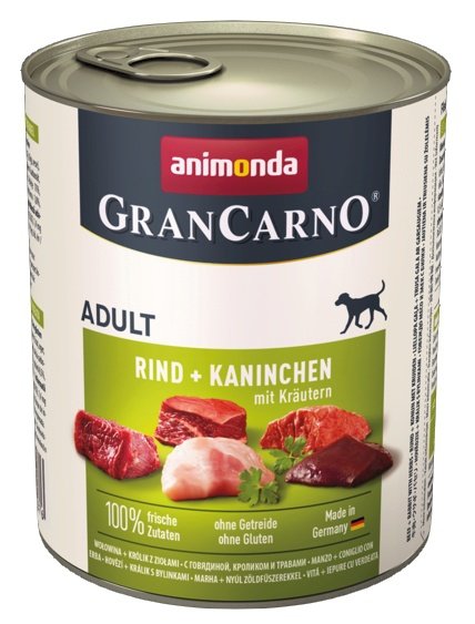 Animonda GranCarno Adult Rind Kaninchen Krautern Wołowina + Królik z Ziołami puszka 800g
