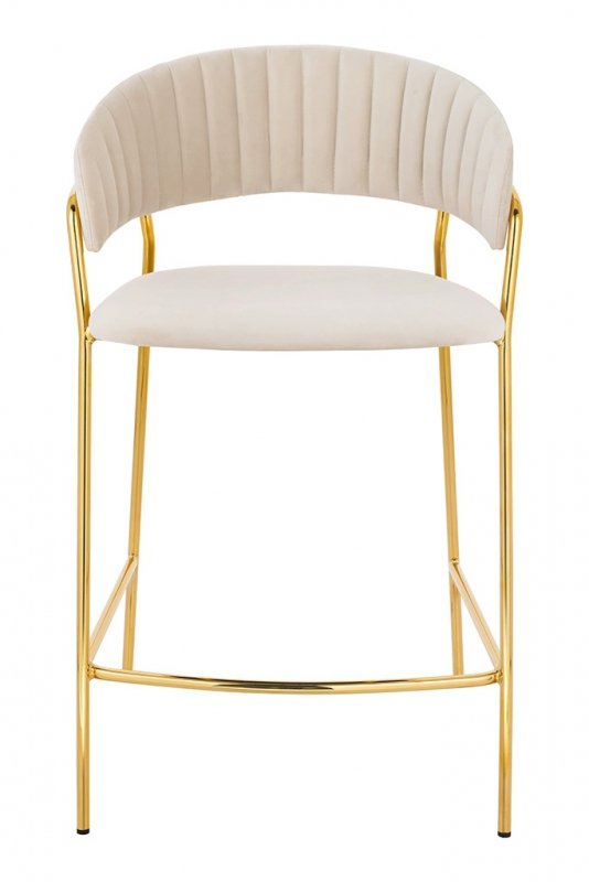 Krzesło barowe MARGO 65 beżowe - welur, podstawa złota
