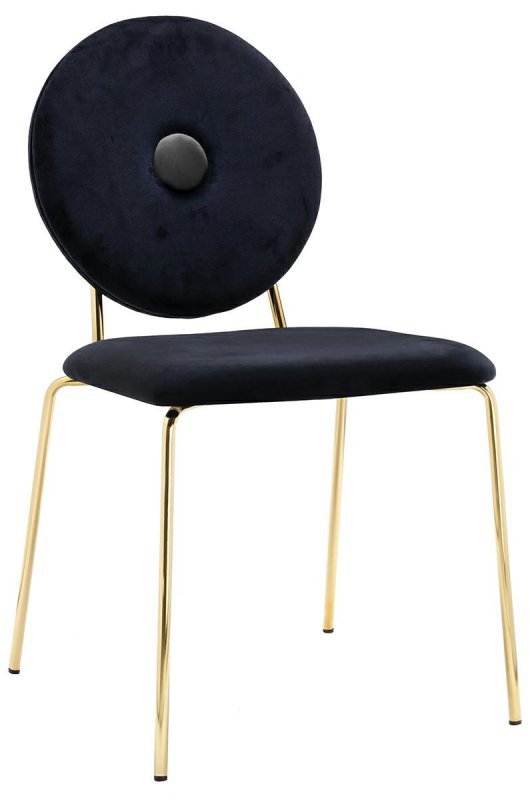 Krzesło BAROCCO czarne, szary guzik  - welur, podstawa złota