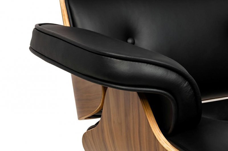 Fotel biurowy LOUNGE GUBERNATOR czarny - sklejka orzech, skóra naturalna, stal polerowana