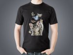 Koszulka czarna personalizowana kot z motylami - Studioix.pl