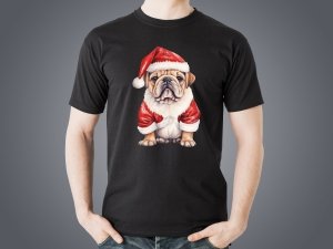 Koszulka czarna personalizowana Świąteczny Buldog - Studioix.pl