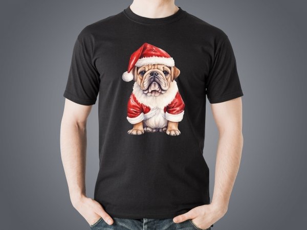 Koszulka czarna personalizowana Świąteczny Buldog - Studioix.pl