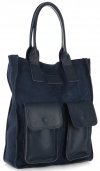 Kožené kabelka shopper bag Vittoria Gotti tmavě modrá V27A