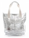 Módní kožená kabelka  - italská Shopper bag stříbrná