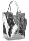 Kožené kabelka shopper bag Genuine Leather tmavě stříbrná 555