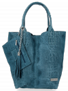 Włoskie Torebki Skórzane Shopper Bag w motyw aligatora firmy Vittoria Gotti Morska