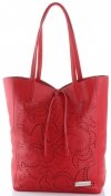 Vittoria Gotti Włoski Skórzany ShoppeBag z Kosmetyczką w modne wycinane wzory Czerwony