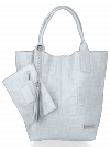 Modne Torebki Skórzane Shopper Bag XL z Etui firmy Vittoria Gotti Jasno Szara