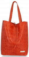 Vittoria Gotti Włoski Shopper XL Uniwersalna Torba Skórzana do noszenia na co dzień z modnym motywem Żółwia Pomarańczowa