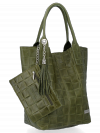 Modne Torebki Skórzane Shopper Bag XL z Etui firmy Vittoria Gotti Khaki