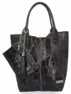 Uniwersalna Torebka Skórzana XL Shopper Bag w motyw zwierzęcy firmy Vittoria Gotti Grafitowa
