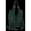 Modne Torebki Skórzane Shopper Bag z Frędzlami firmy Vittoria Gotti Butelkowa Zieleń