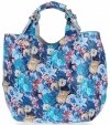 Modna Torebka Skórzana Shopper Bag w Kwiaty firmy Vittoria Gotti Granatowa