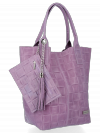 Modne Torebki Skórzane Shopper Bag XL z Etui firmy Vittoria Gotti Wrzosowa