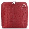 Włoska Torebka Skórzana Listonoszka firmy Genuine Leather we wzór Krokodyla Bordowa 