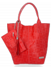 Modne Torebki Skórzane Shopper Bag XL z Etui firmy Vittoria Gotti Czerwona