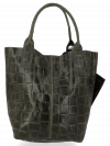 Modne Torebki Skórzane Shopper Bag XL z Etui firmy Vittoria Gotti Zielona