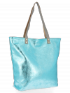 Modne Torebki Skórzane Włoski Shopper Bag firmy Vittoria Gotti Turkusowa