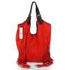 Modne Torebki Skórzane Shopper Bag z Frędzlami firmy Vittoria Gotti Czerwona