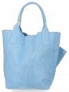 Modne Torebki Skórzane Shopper Bag XL z Etui firmy Vittoria Gotti Błękit
