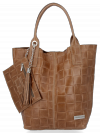 Modne Torebki Skórzane Shopper Bag XL z Etui firmy Vittoria Gotti Ziemista