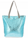 Modne Torebki Skórzane Włoski Shopper Bag firmy Vittoria Gotti Turkusowa