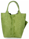 Włoskie Torebki Skórzane Shopper Bag w motyw aligatora firmy Vittoria Gotti Jasno Zielona