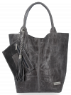 Uniwersalna Torebka Skórzana XL Shopper Bag w motyw zwierzęcy firmy Vittoria Gotti Szara