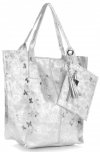 GEANȚĂ DIN PIELE shopper bag Genuine Leather argint 555