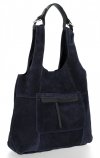 Kožené kabelka shopper bag Genuine Leather tmavo modrá 8023