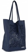 Kožené kabelka shopper bag Vittoria Gotti tmavo modrá V577