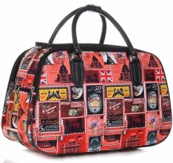 Velká cestovní taška kufřík Or&Mi Poštovní známky Multicolor - červená