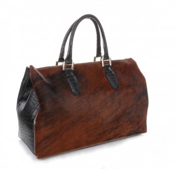 Kožené kabelka kufřík Genuine Leather hnědá 8096