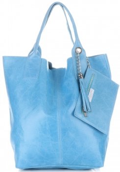 Kožené kabelka shopper bag Genuine Leather světle modrá 788