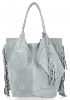 Módní Italské Kožené Kabelky Shopper Bag Boho Style Vittoria Gotti Světle Šedá