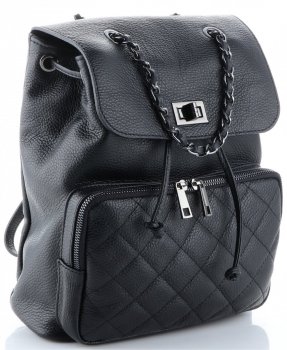 Kožené kabelka batůžek Genuine Leather černá 5627