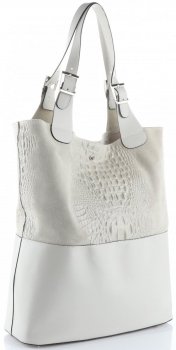 Kožená kabelka exkluzivní Shopper bag XXL světle šedá
