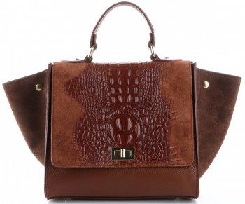 Kožené kabelka kufřík Genuine Leather hnědá 295