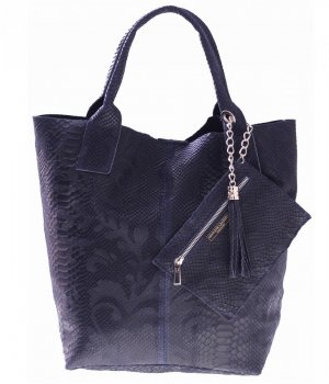 Włoskie Torebki skórzane typu Shopper bag Granat