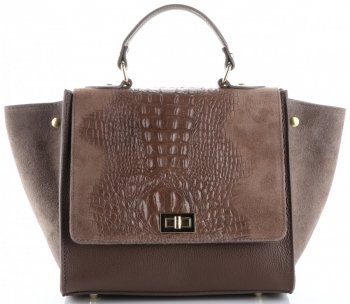 Elegancki Kuferek Skórzany Made in Italy wzór Aligatora Ziemisty