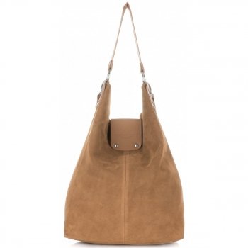 Duża Torba Skórzana Shopper XXL Vittoria Gotti Made in Italy zamsz naturalny wysokiej jakości Ruda